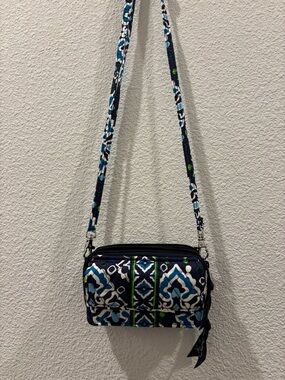 Mini Vera Bradley Navy, Teal & Green Quilted Crossbody Bag